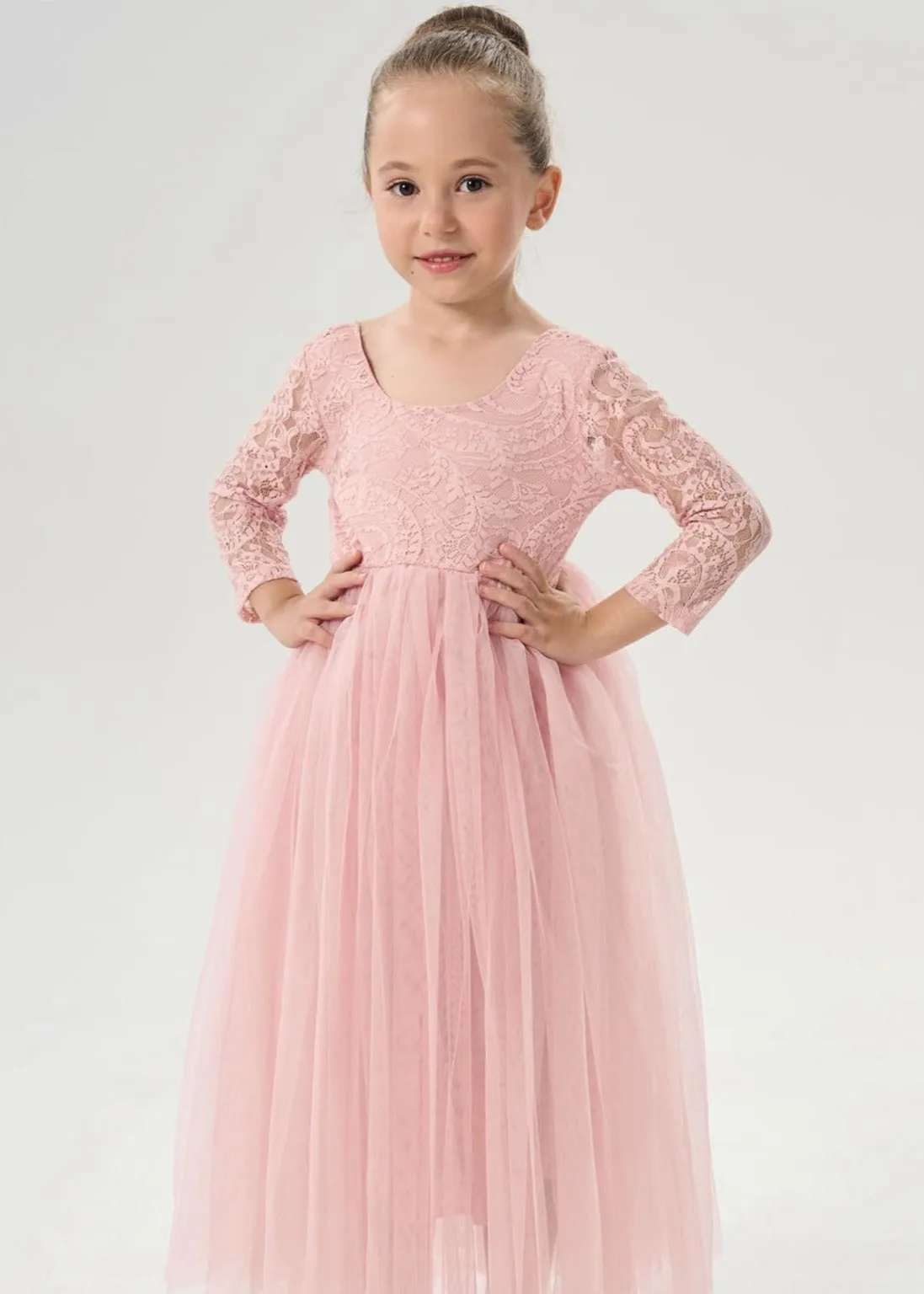 Paisley Lace Flower Girl Dress in Dusty Pink