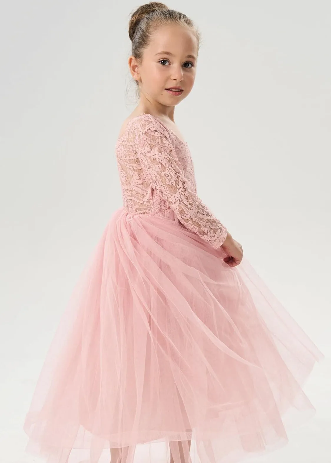 Paisley Lace Flower Girl Dress in Dusty Pink