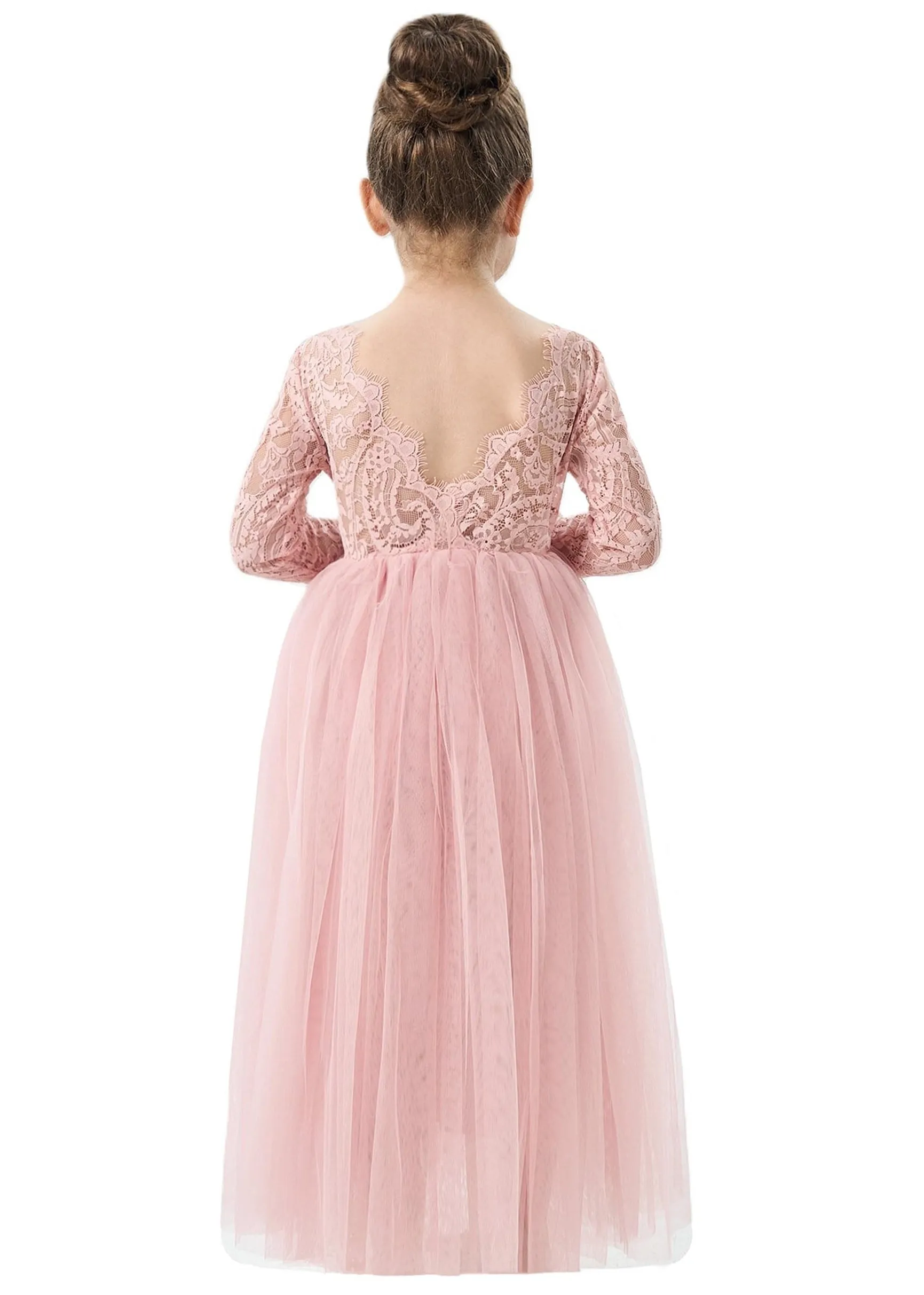 Paisley Lace Flower Girl Dress in Dusty Pink