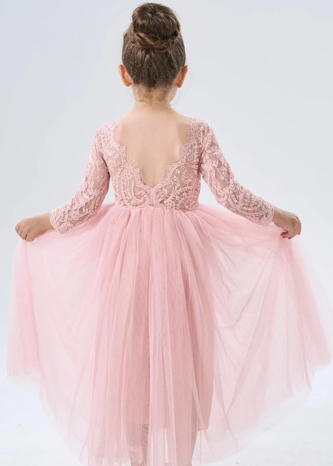 Paisley Lace Flower Girl Dress in Dusty Pink