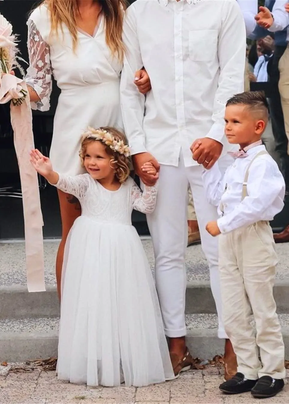 Paisley Lace Flower Girl Dress in White