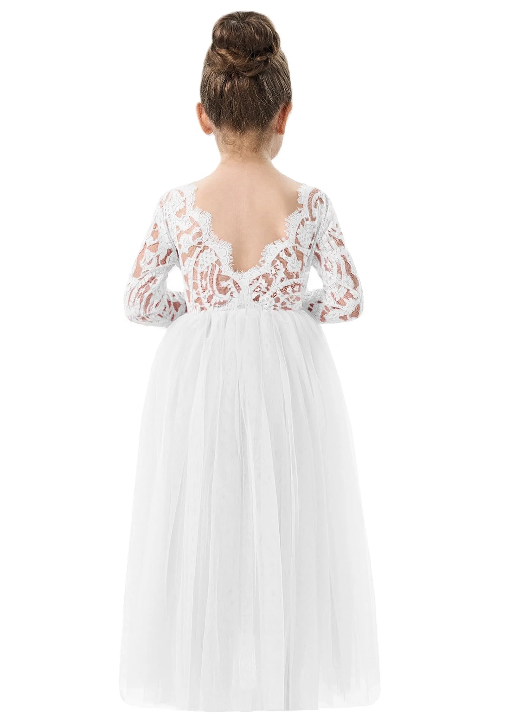 Paisley Lace Flower Girl Dress in White