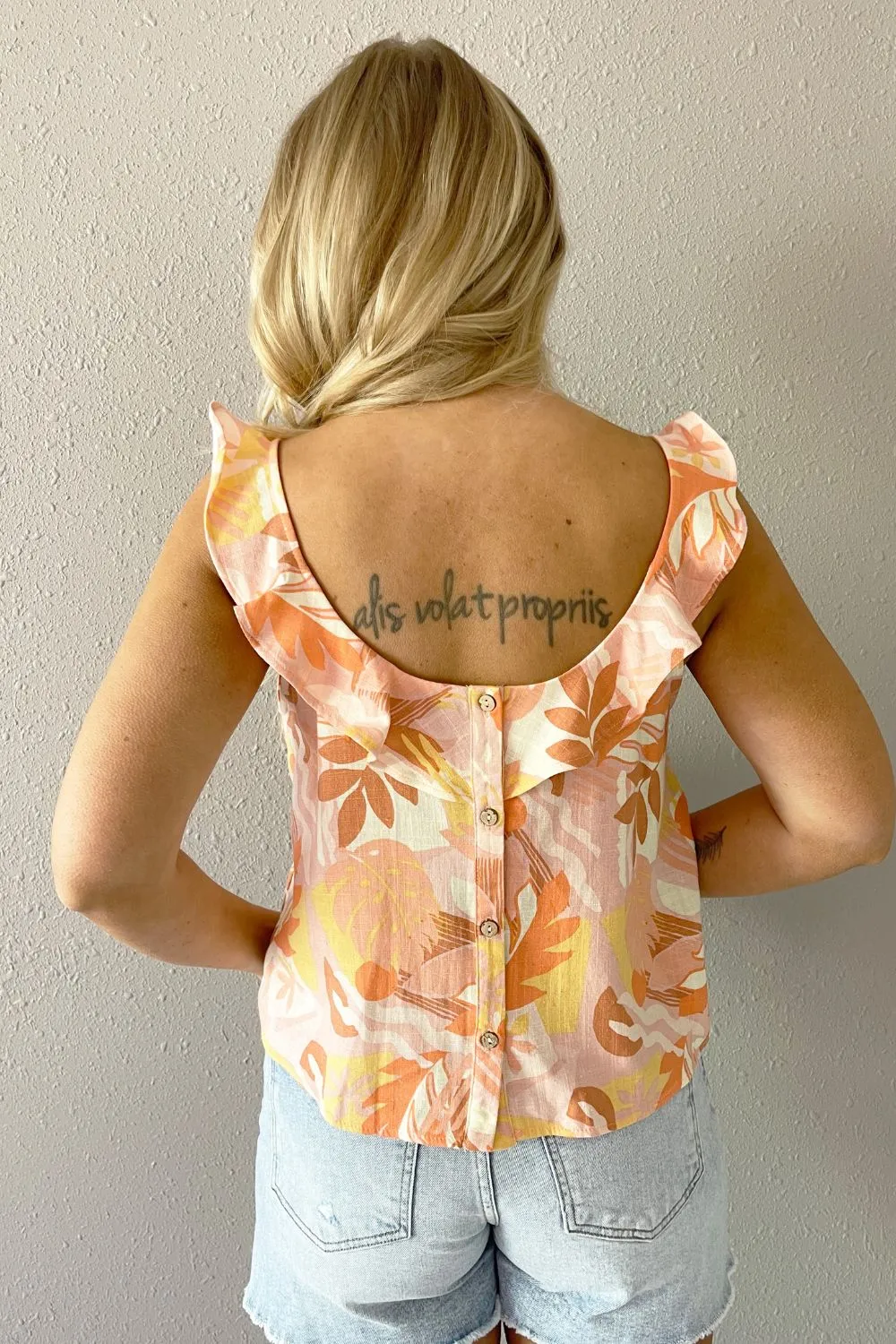 Palm Flutter Cap Sleeve Top