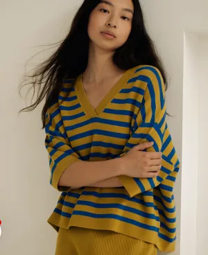 Paper Label Striped V-Neck Blouse