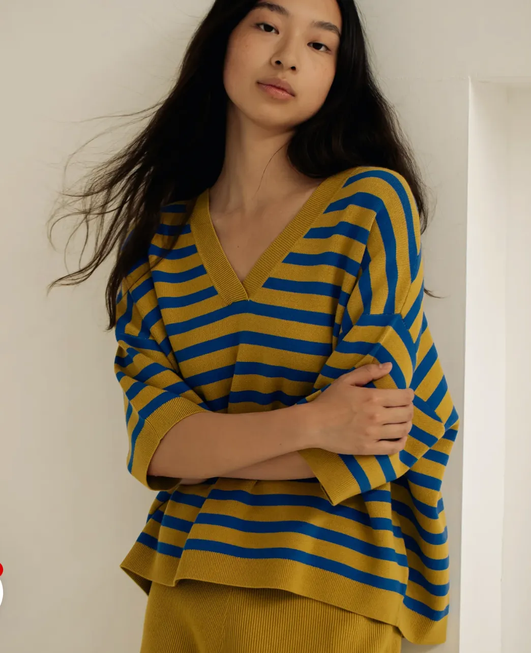 Paper Label Striped V-Neck Blouse