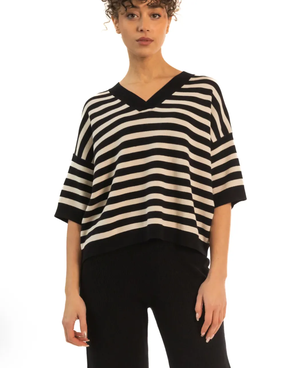 Paper Label Striped V-Neck Blouse