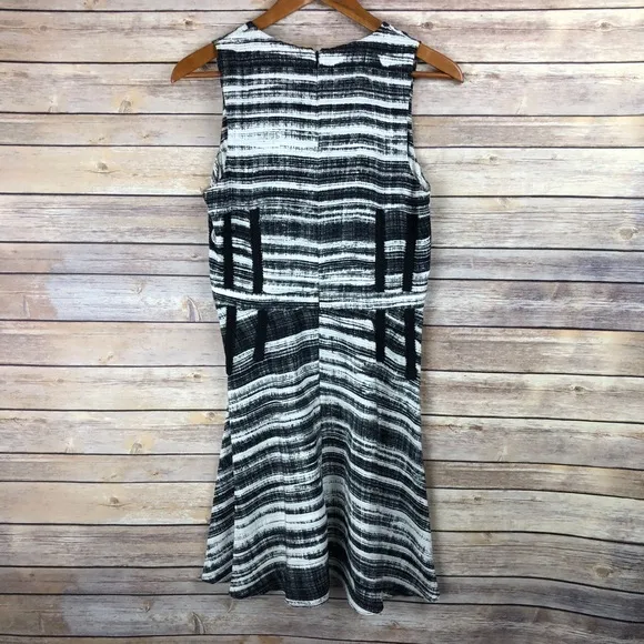 Parker | Abstract Striped Fit &amp; Flare Silk Dress