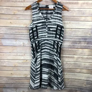 Parker | Abstract Striped Fit &amp; Flare Silk Dress