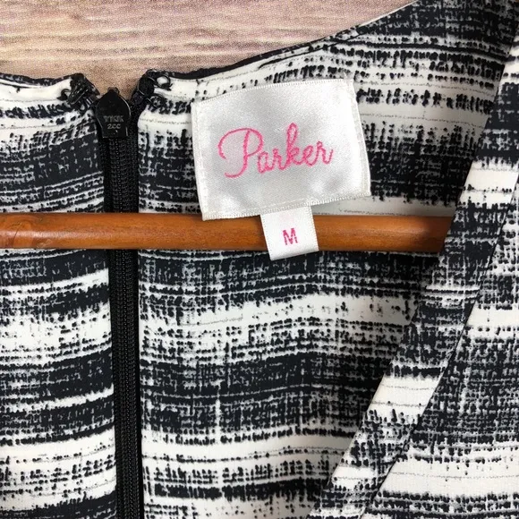 Parker | Abstract Striped Fit &amp; Flare Silk Dress