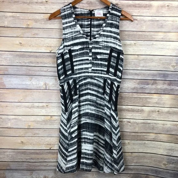 Parker | Abstract Striped Fit &amp; Flare Silk Dress