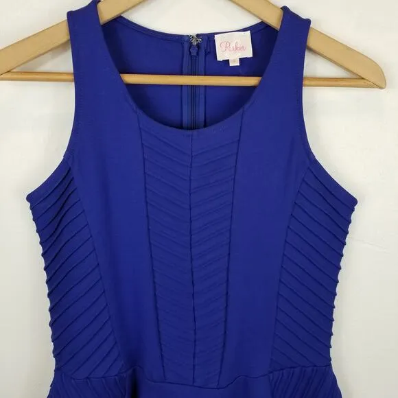 Parker Women's Fay Ponte Knit Fit &amp; Flare Skater Mini Dress Royal Blue S Small
