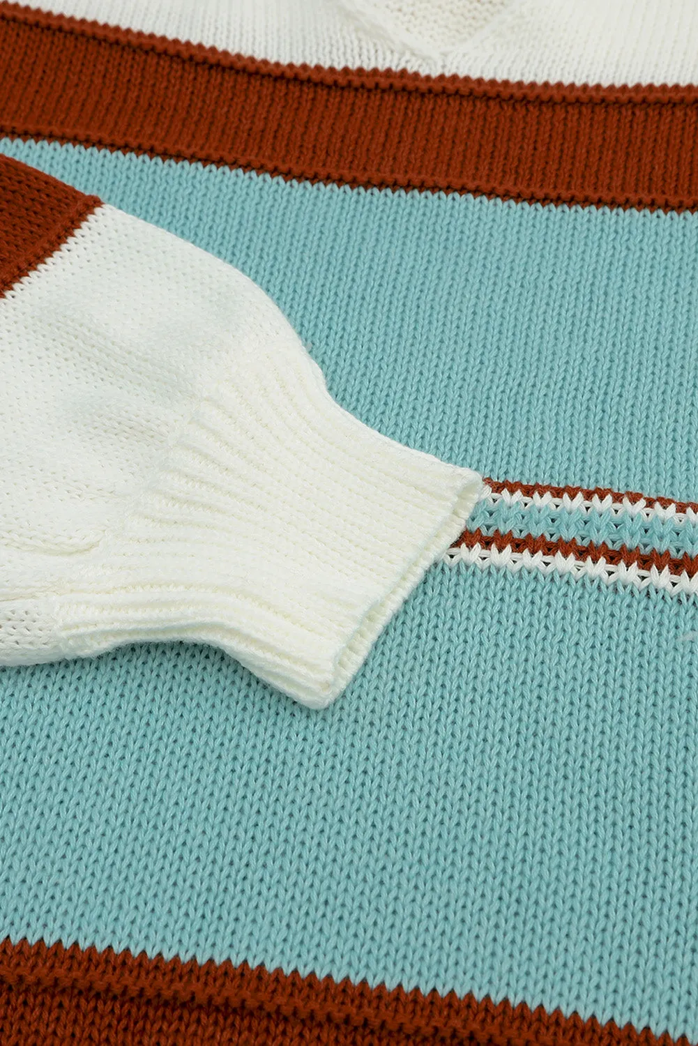 Peach Blossom Striped Pattern Knit V Neck Sweater