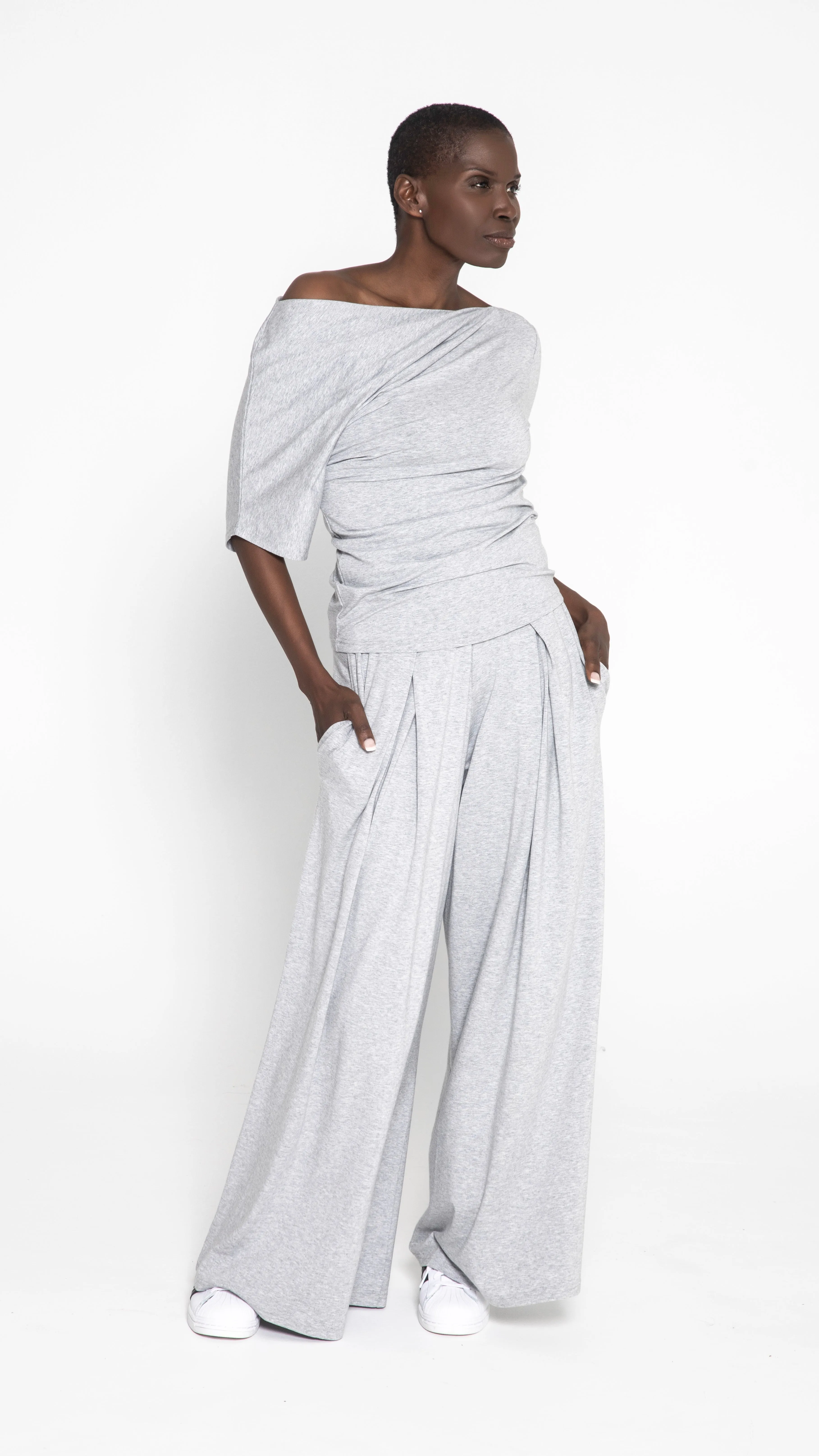 Peep Shoulder Tee Jersey- Heather Grey