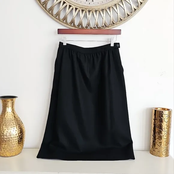 Pendleton 100% Pure Virgin Wool Solid Black Lined Skirt Midi Size 12 Vintage