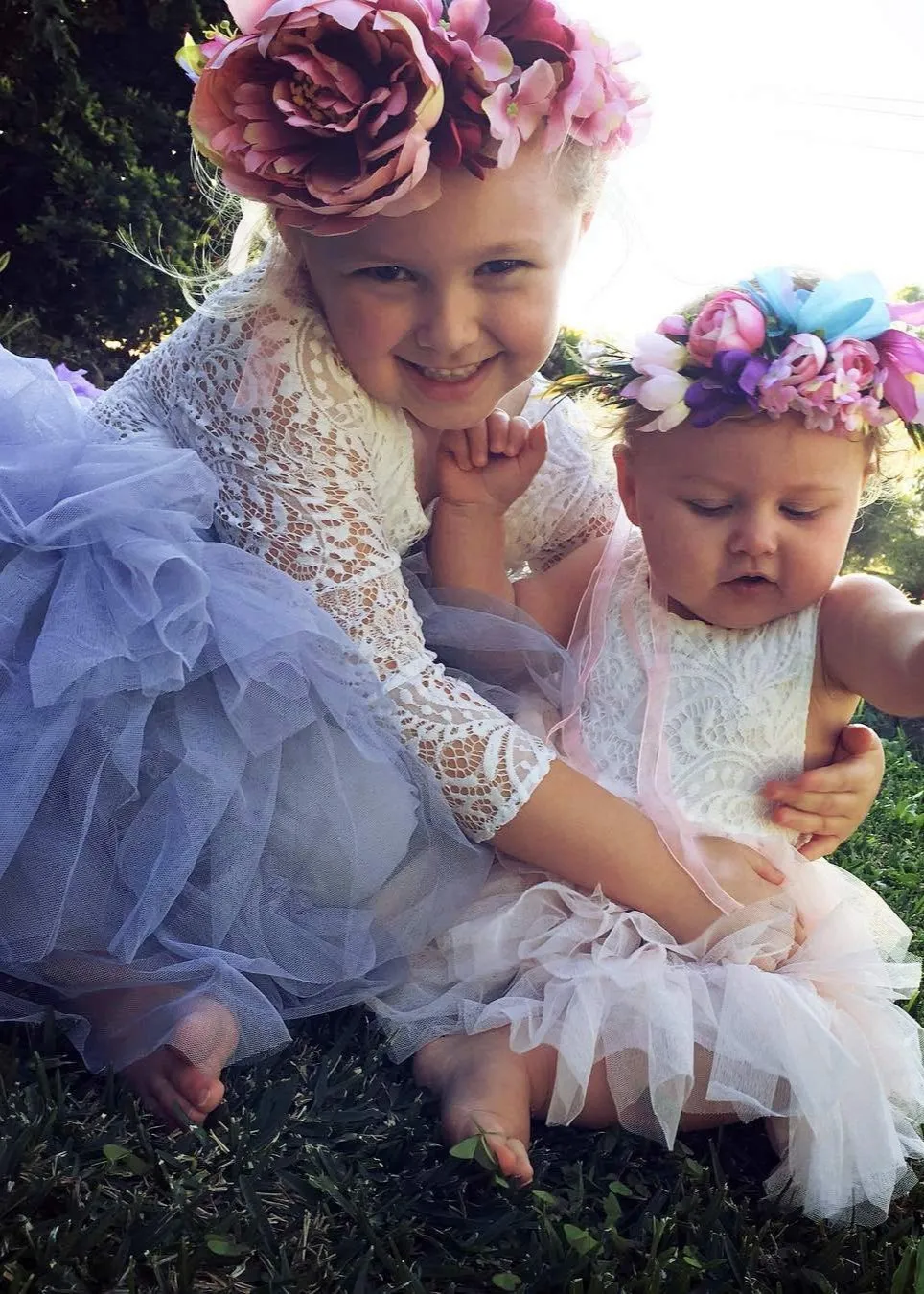Peony Lace Flower Girl Dress in Bluish Gray (tiered)