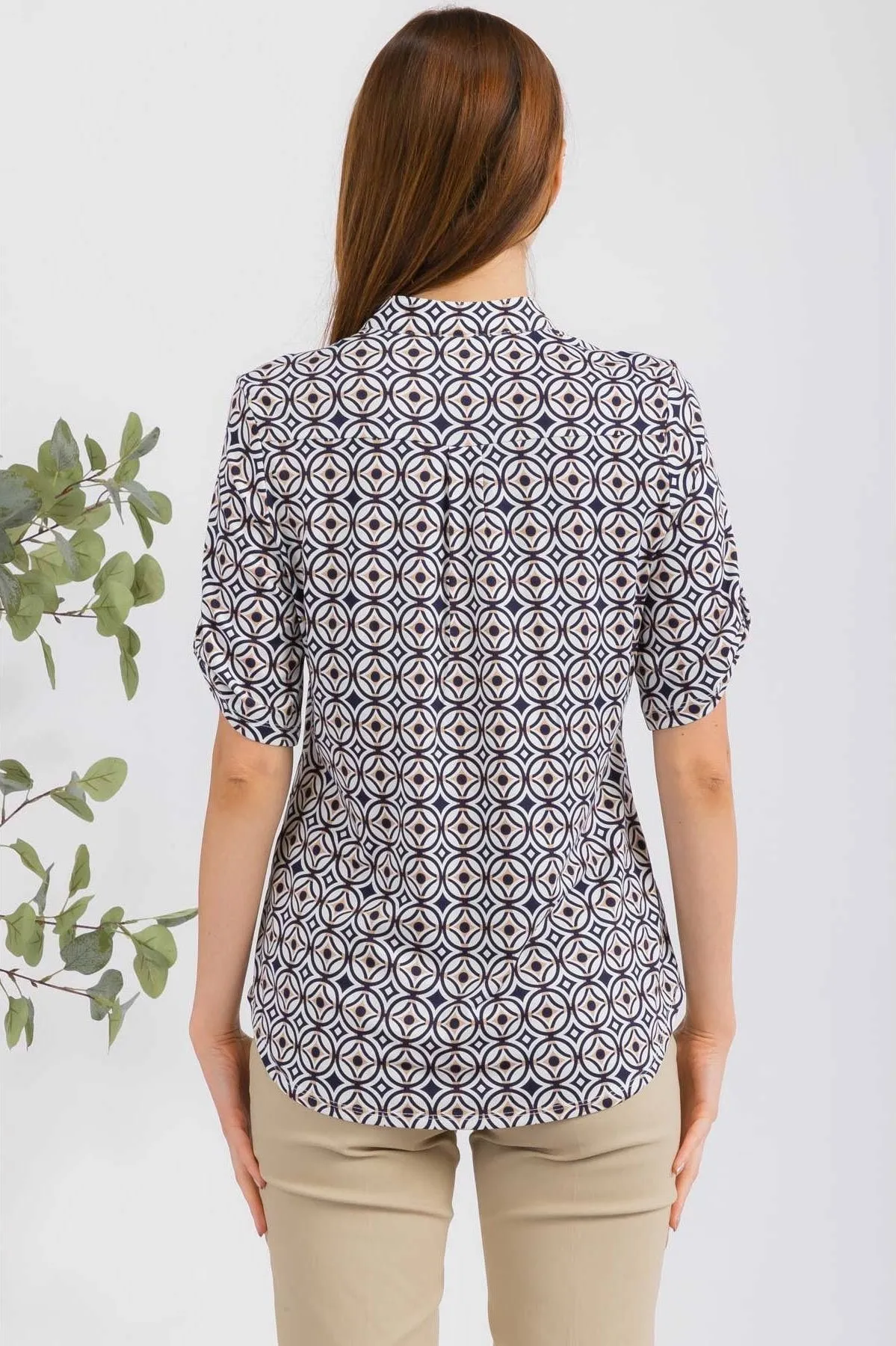 Perseption Mandarin Half Placket Roll Tab Shirt
