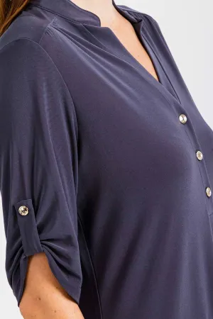 Perseption Solid Mandarin Half Placket Roll Tab Shirt. Fall Clearance!