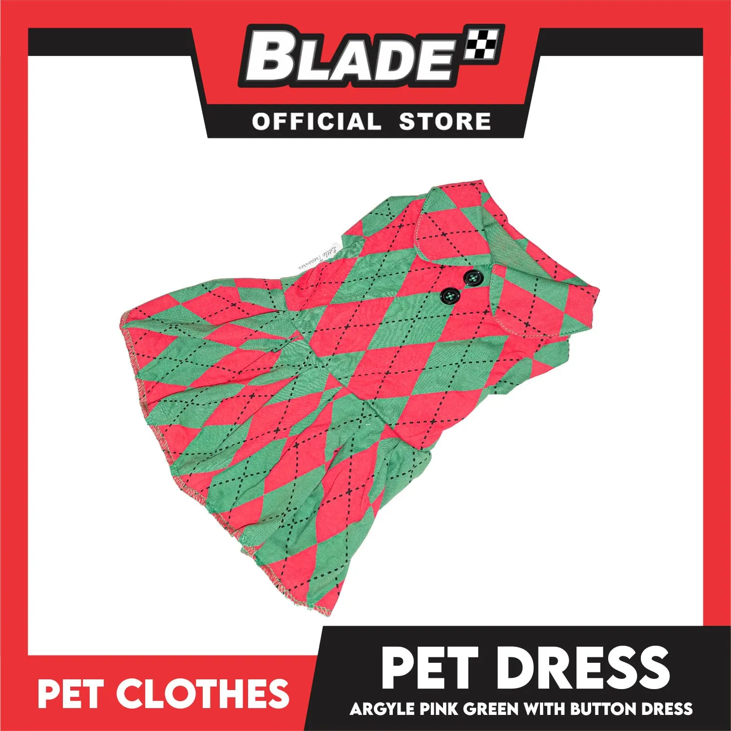 Pet Dress Argyle Pink/Green with Button Dress (Large) Perfect Fit for Dogs and Cats