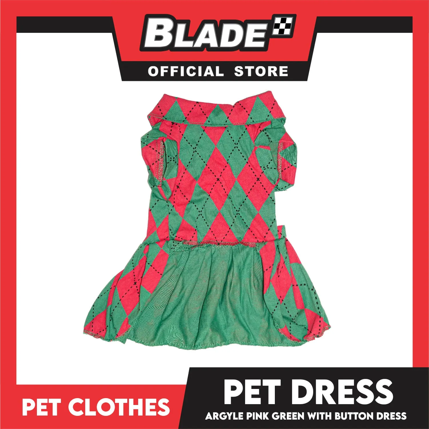 Pet Dress Argyle Pink/Green with Button Dress (Large) Perfect Fit for Dogs and Cats
