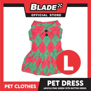Pet Dress Argyle Pink/Green with Button Dress (Large) Perfect Fit for Dogs and Cats