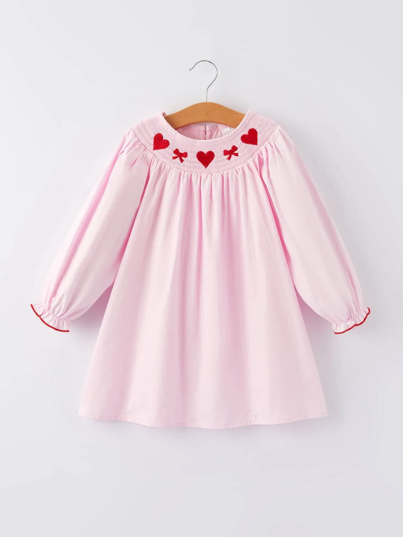 Pink Smocking Embroidery Long Sleeve Girls Dress