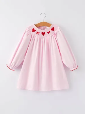 Pink Smocking Embroidery Long Sleeve Girls Dress
