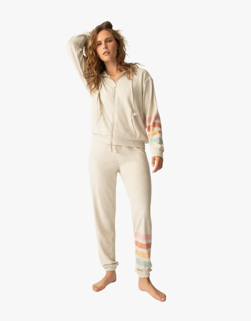 PJ Salvage Sunshine On My Mind Stripe Banded Pants in Light Oatmeal