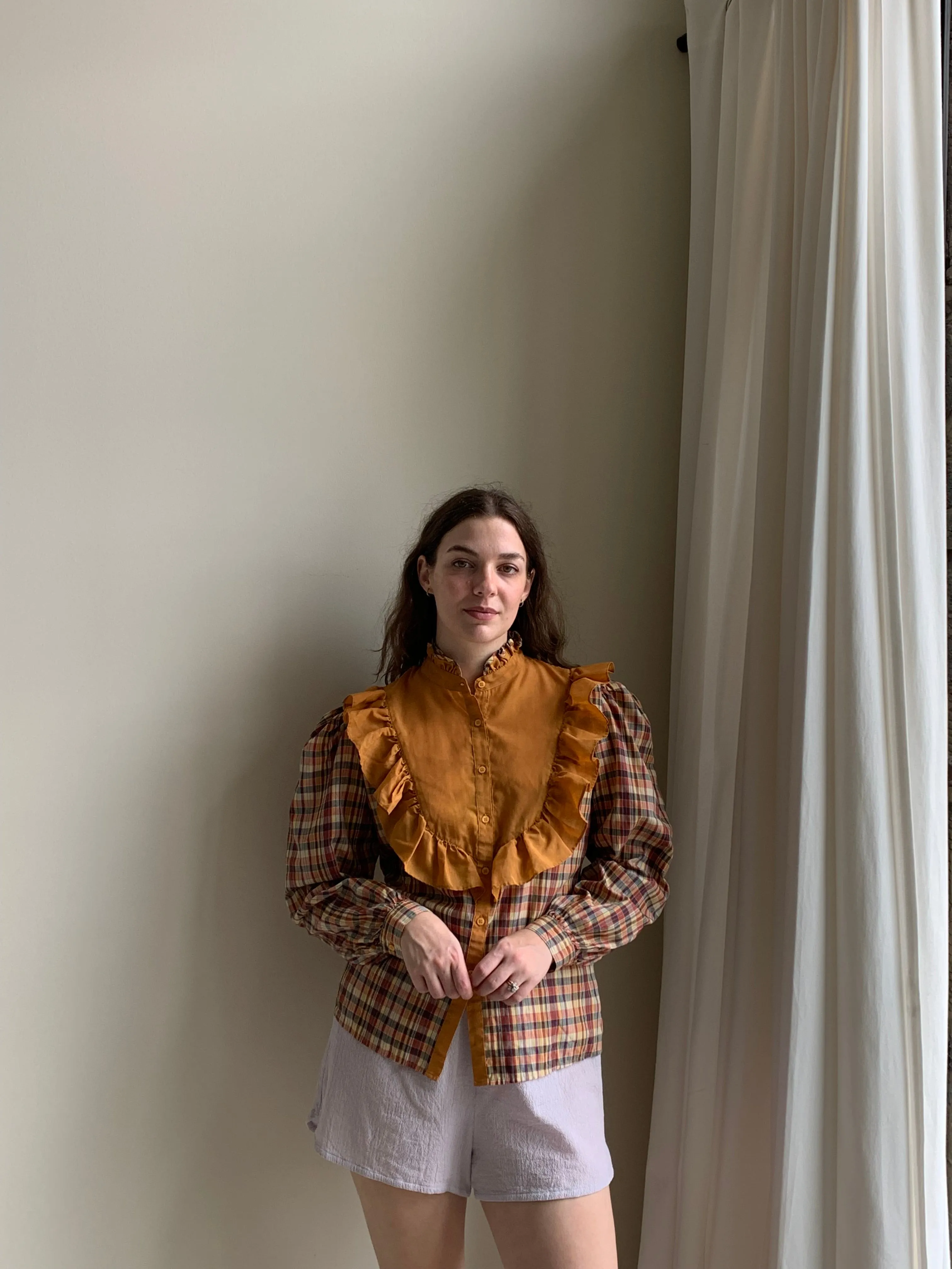 Plaid bib blouse