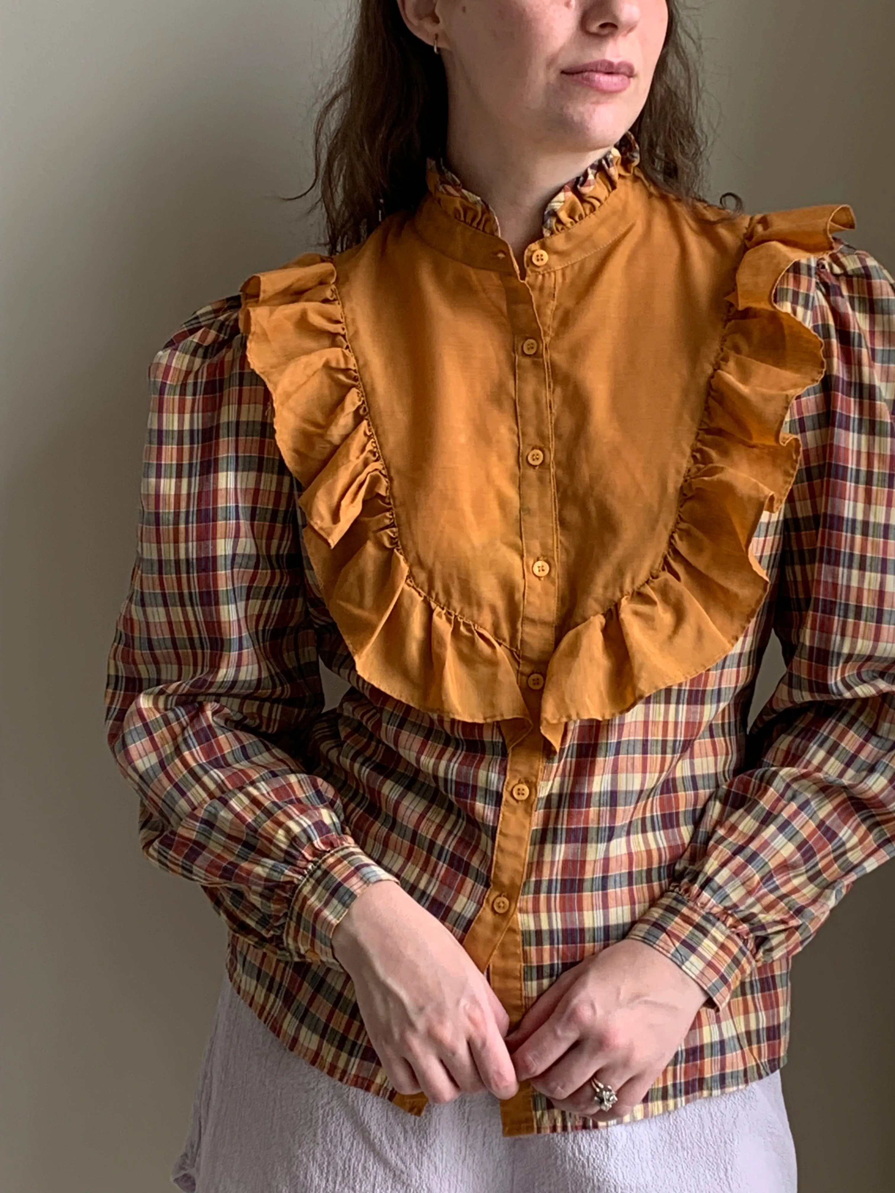 Plaid bib blouse