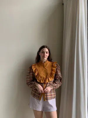 Plaid bib blouse