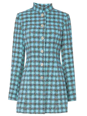 Plaid Stand Collar Houndstooth Tweed 1940S Coat