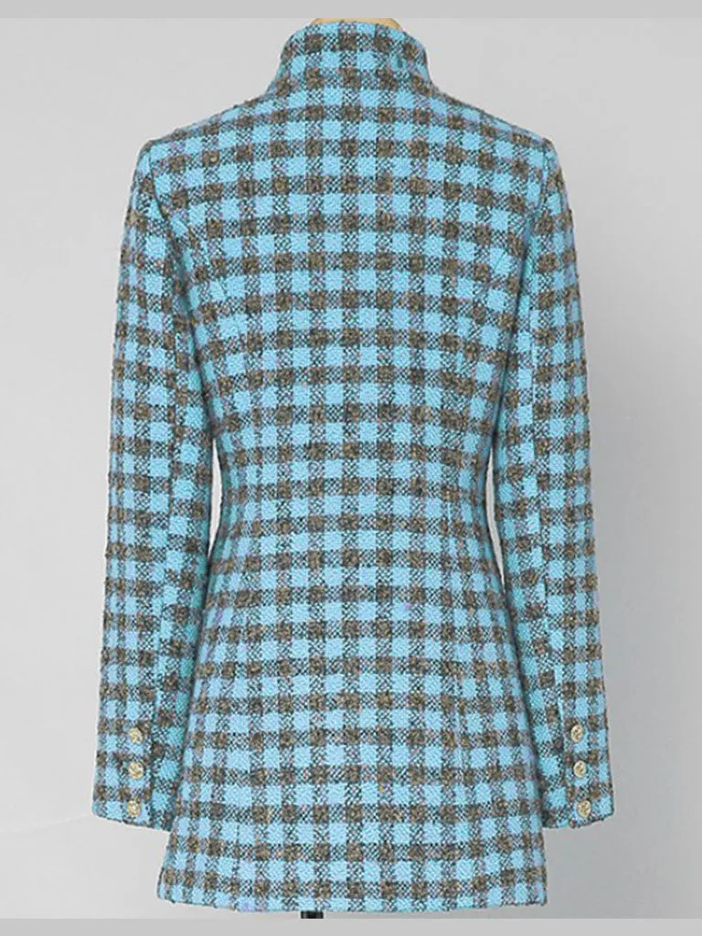 Plaid Stand Collar Houndstooth Tweed 1940S Coat