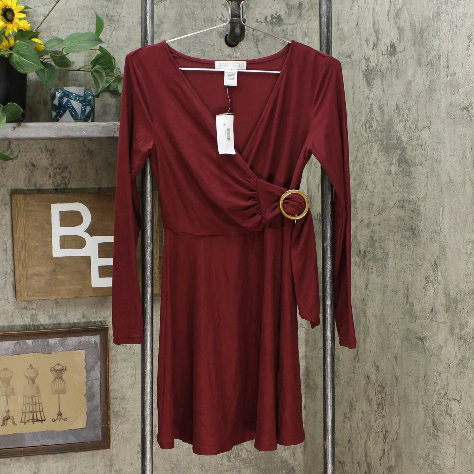 Planet Gold Women's Surplice Neck Fit and Flare Dress