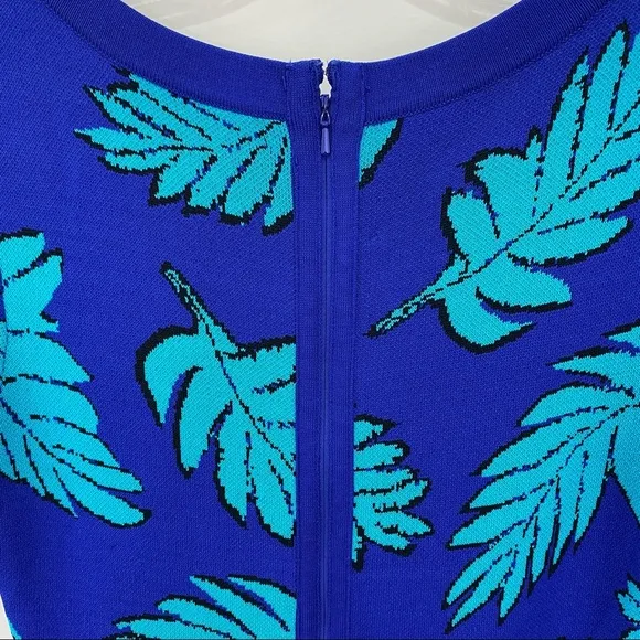PLENTY BY TRACY REESE Blue Leaf Fit and Flare Printed Dress Size Medium Petite