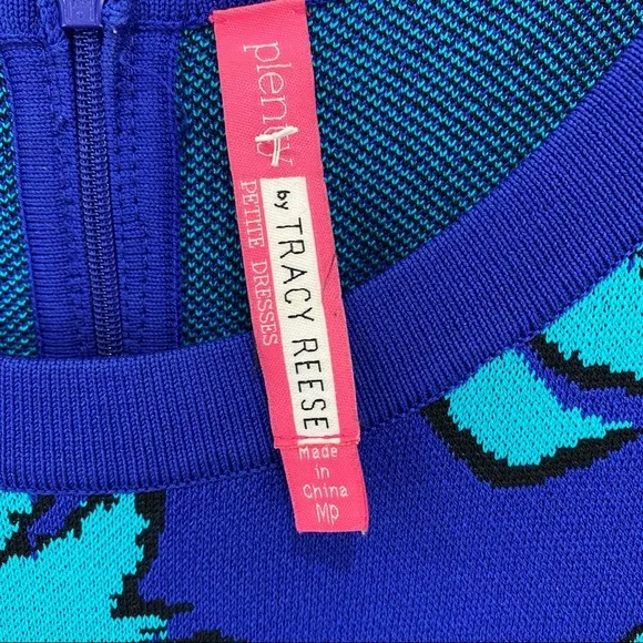 PLENTY BY TRACY REESE Blue Leaf Fit and Flare Printed Dress Size Medium Petite