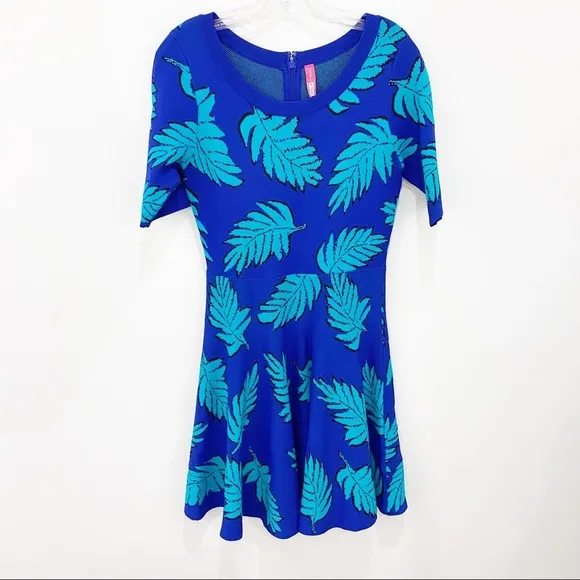 PLENTY BY TRACY REESE Blue Leaf Fit and Flare Printed Dress Size Medium Petite