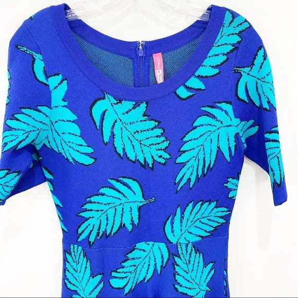 PLENTY BY TRACY REESE Blue Leaf Fit and Flare Printed Dress Size Medium Petite