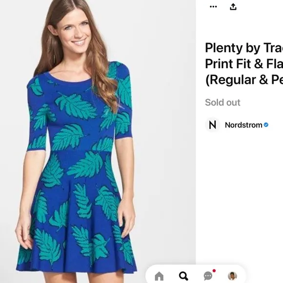 PLENTY BY TRACY REESE Blue Leaf Fit and Flare Printed Dress Size Medium Petite