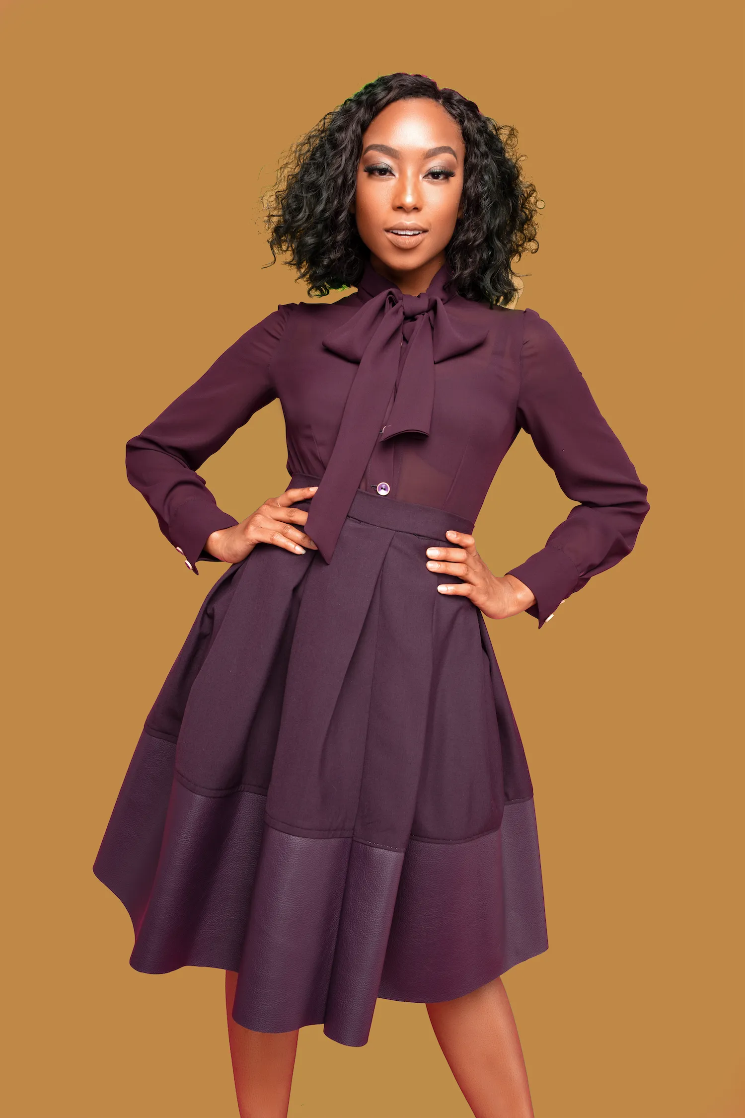 Plum Dipped Pleated Skirt