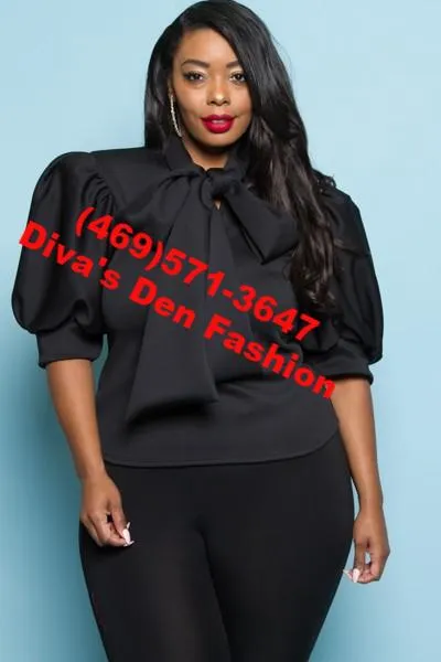 Plus Bow Puff Shoulder Top