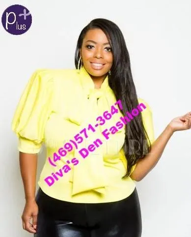Plus Bow Puff Shoulder Top