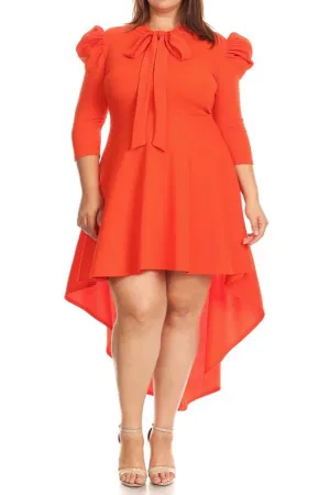 Plus Size Fit And Flare Puffed Shoulder Dress [SALE]
