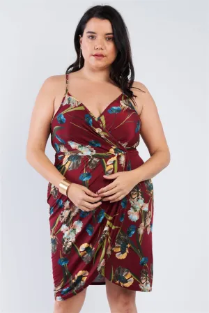 Plus Size Floral Surplice Tulip Mini Dress