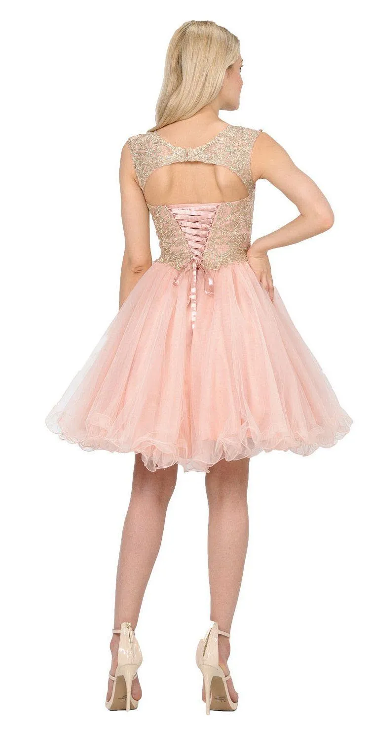 Poly USA 8302 Homecoming Short Dress Cut-Out Lace Up Back