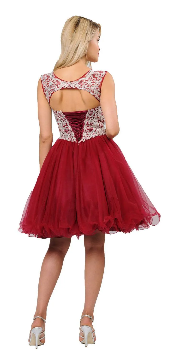 Poly USA 8302 Homecoming Short Dress Cut-Out Lace Up Back