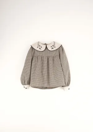 Popelin Black Gingham Blouse with Collar