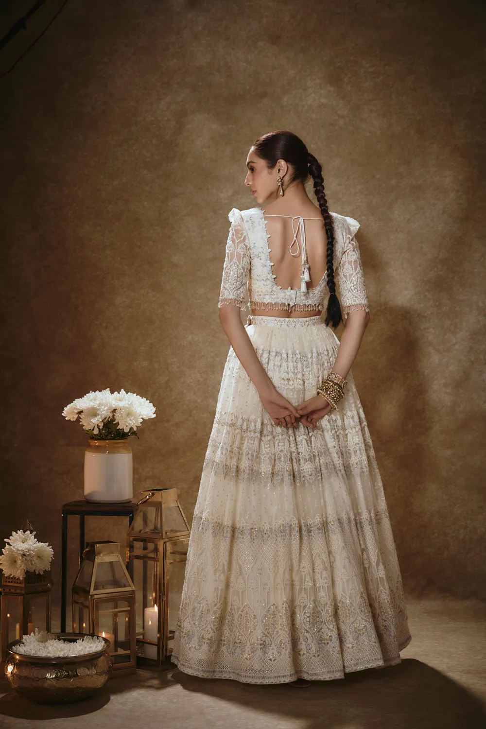 Porcelain White & Gold Lehenga Set