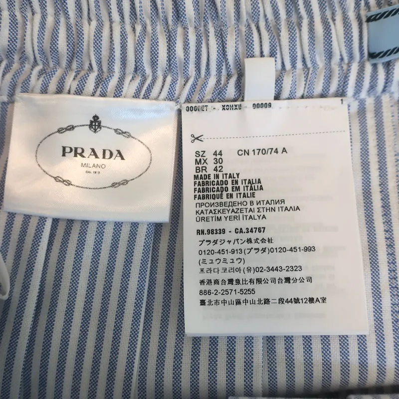 Prada Logo-Embroidered Striped Shirt & Pleated Skirt Set Blue/White Size 44