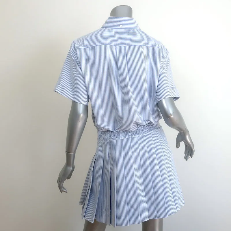 Prada Logo-Embroidered Striped Shirt & Pleated Skirt Set Blue/White Size 44