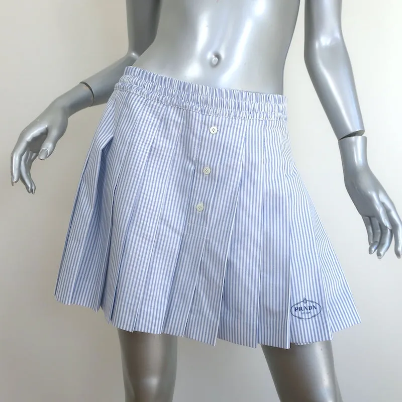Prada Logo-Embroidered Striped Shirt & Pleated Skirt Set Blue/White Size 44
